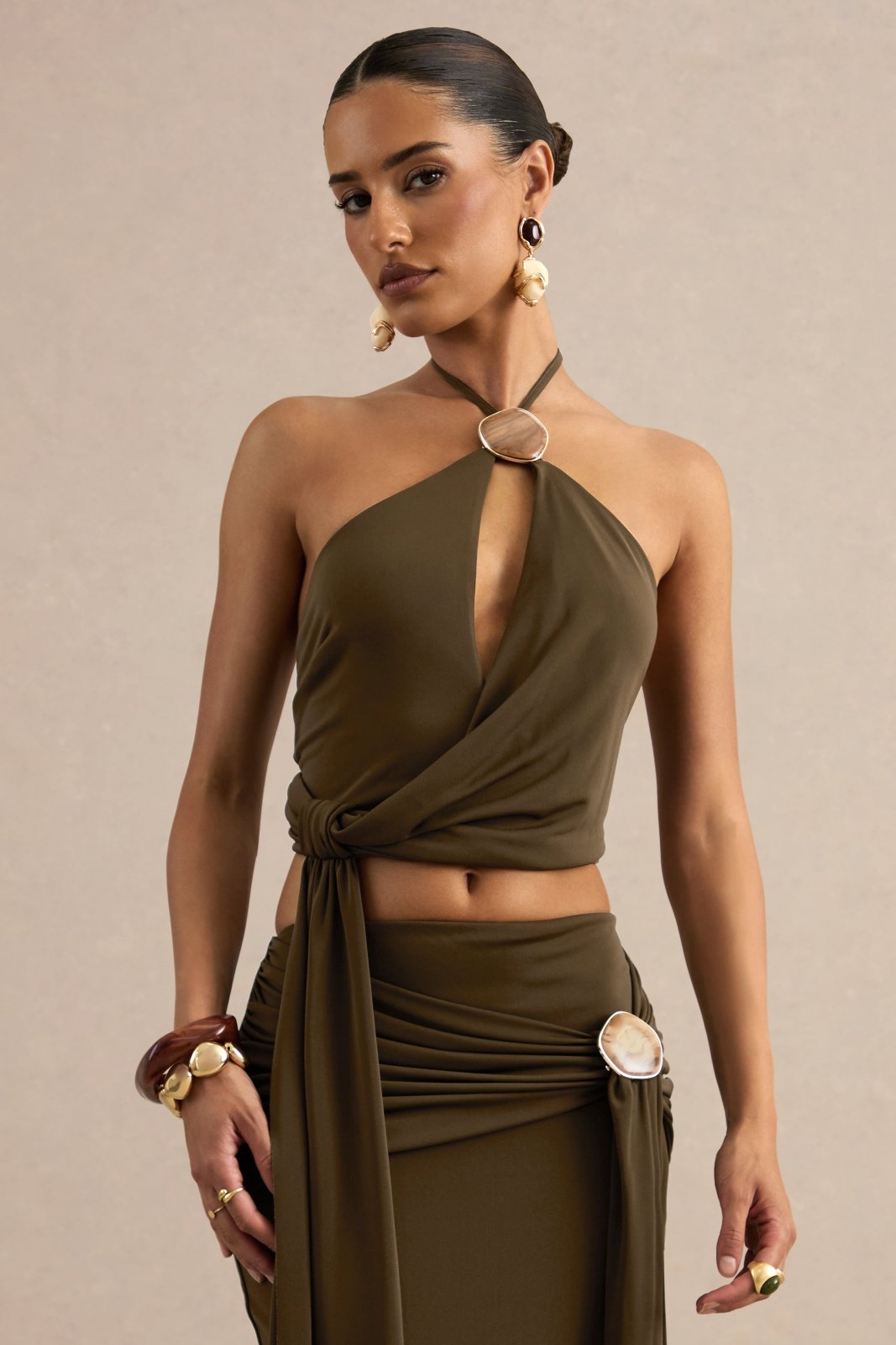 Miss | Co-ord set Dames Avond Halter Wrap - Stretch Jersey - Miss Madera MIS-7UPGFC