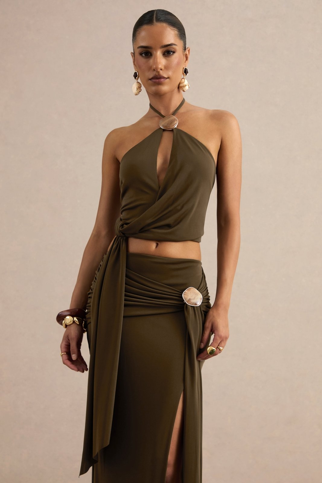 Miss | Co-ord set Dames Avond Halter Wrap - Stretch Jersey - Miss Madera MIS-7UPGFC