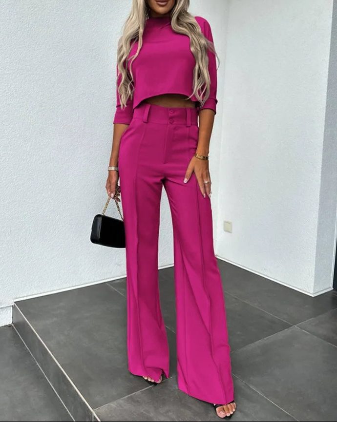 Miss | Co-ord set Dames Cropped Top Wijde Pijpen High Waist - Miss Madera MIS-F0CBHX