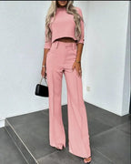 Miss | Co-ord set Dames Cropped Top Wijde Pijpen High Waist - Miss Madera MIS-3N6B9F