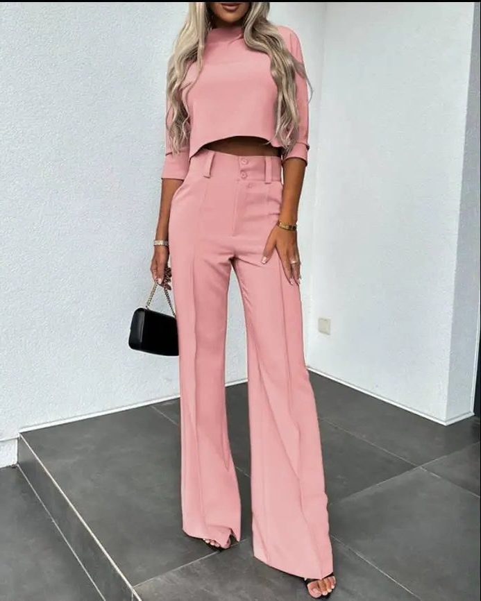 Miss | Co-ord set Dames Cropped Top Wijde Pijpen High Waist - Miss Madera MIS-3N6B9F