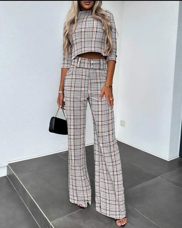 Miss | Co-ord set Dames Cropped Top Wijde Pijpen High Waist - Miss Madera MIS-26CH7X