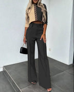 Miss | Co-ord set Dames Cropped Top Wijde Pijpen High Waist - Miss Madera MIS-26CH7X