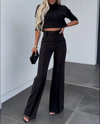 Miss | Co-ord set Dames Cropped Top Wijde Pijpen High Waist - Miss Madera MIS-RKGVSD