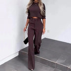 Miss | Co-ord set Dames Cropped Top Wijde Pijpen High Waist - Miss Madera MIS-3N6B9F