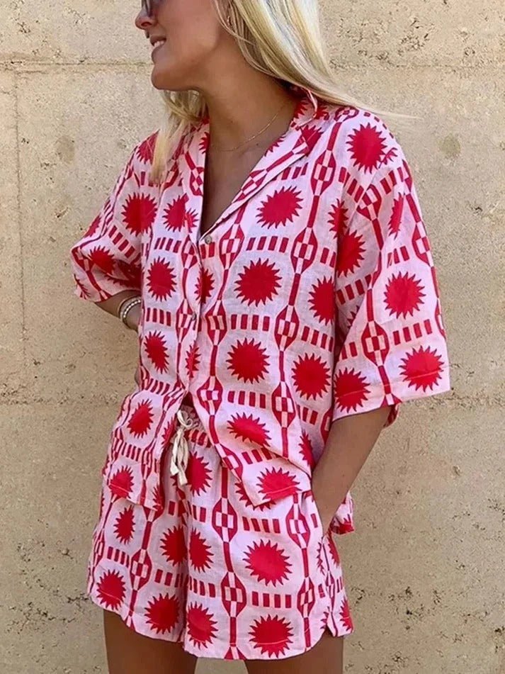Miss | Co-ord set Dames Geometrische Print Driekwart Mouw Relaxed Fit - Miss Madera MIS-YNJMKG