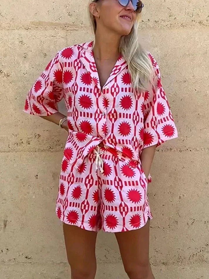 Miss | Co-ord set Dames Geometrische Print Driekwart Mouw Relaxed Fit - Miss Madera MIS-YNJMKG