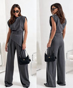 Miss | Co-ord Set Dames Lente Zomer Mouwloos Wijdbeens - Polyesterblend met lichte stretch - Miss Madera MIS-06F4PY