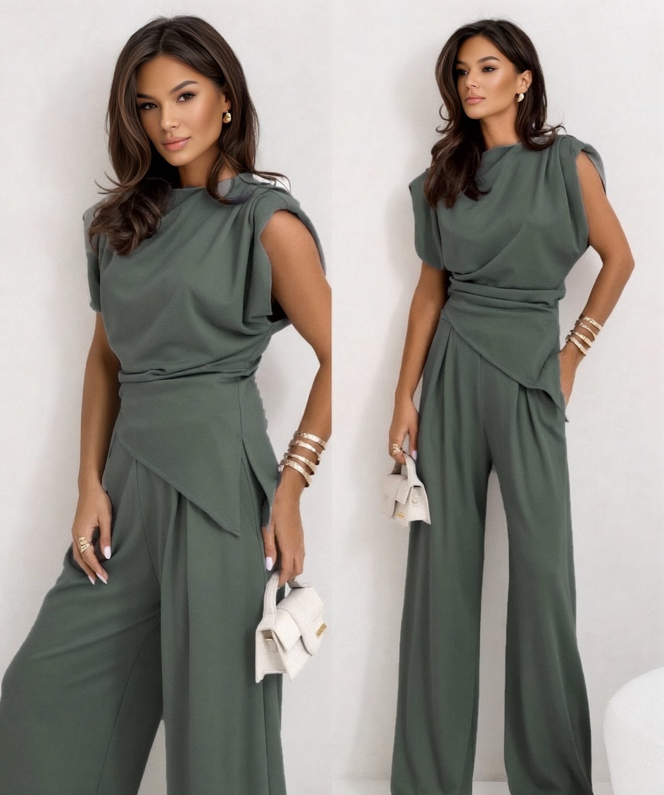 Miss | Co-ord Set Dames Lente Zomer Mouwloos Wijdbeens - Polyesterblend met lichte stretch - Miss Madera MIS-7L112N