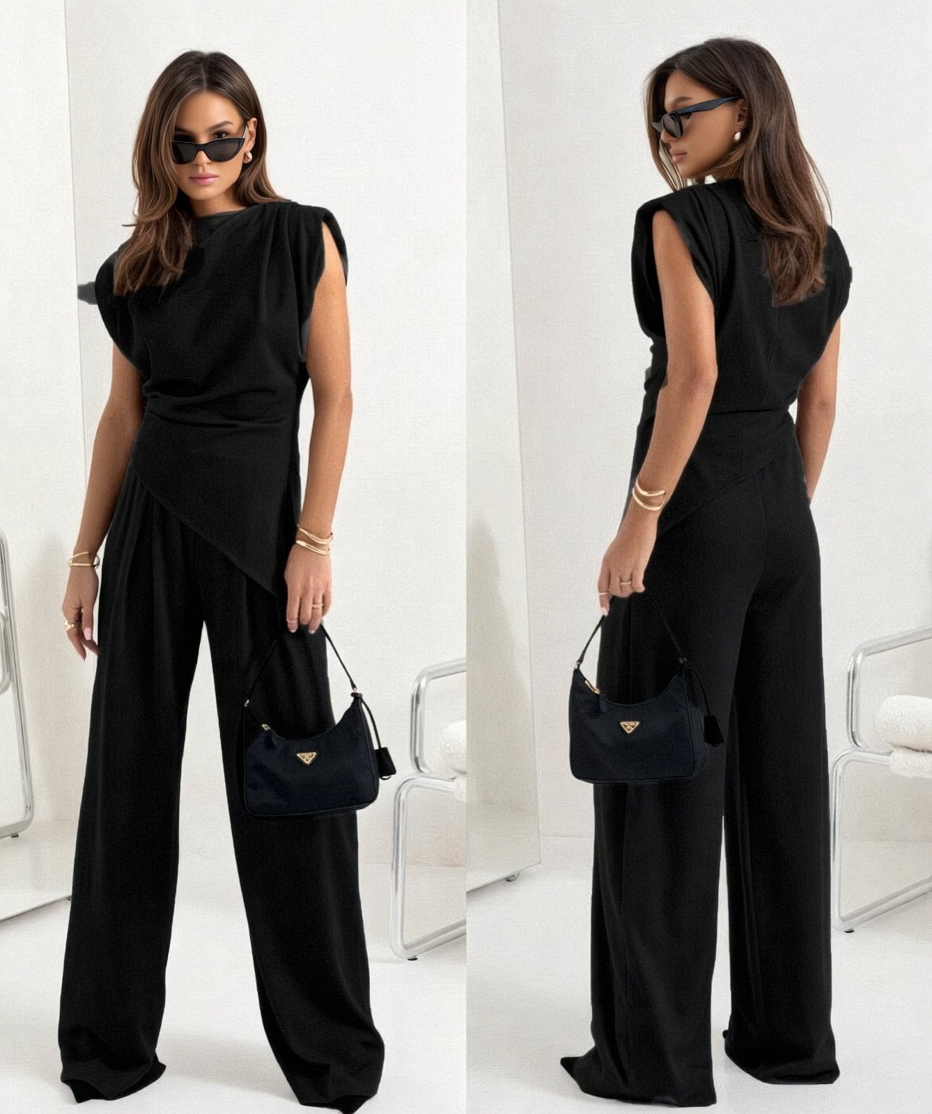 Miss | Co-ord Set Dames Lente Zomer Mouwloos Wijdbeens - Polyesterblend met lichte stretch - Miss Madera MIS-7L112N