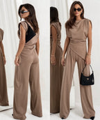 Miss | Co-ord Set Dames Lente Zomer Mouwloos Wijdbeens - Polyesterblend met lichte stretch - Miss Madera MIS-0E6KPH