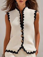 Miss | Co-ord set Dames Mouwloos Knoopsluiting Scallop-rand - Linnen - Miss Madera MIS-M8SB43