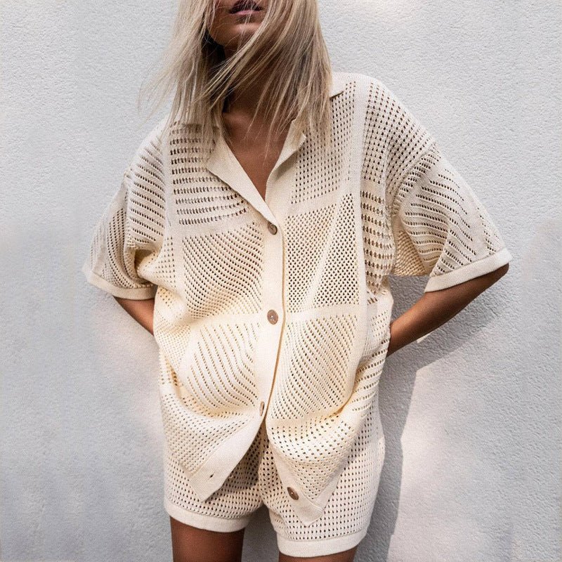 Miss | Co-ord set Dames Oversized Crochet Korte Mouw - Katoen - Miss Madera MIS-PNYLAM