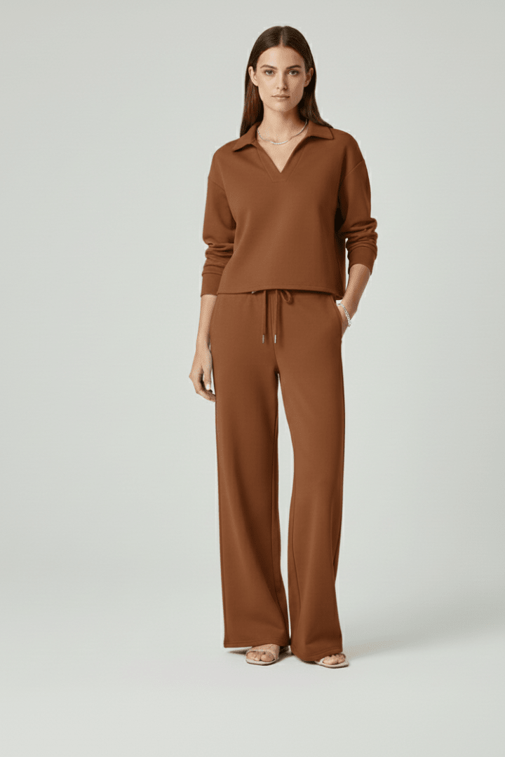 Miss | Co-ord Set Dames V-hals & Wijde Pijpen - Miss Madera MIS-T8876P