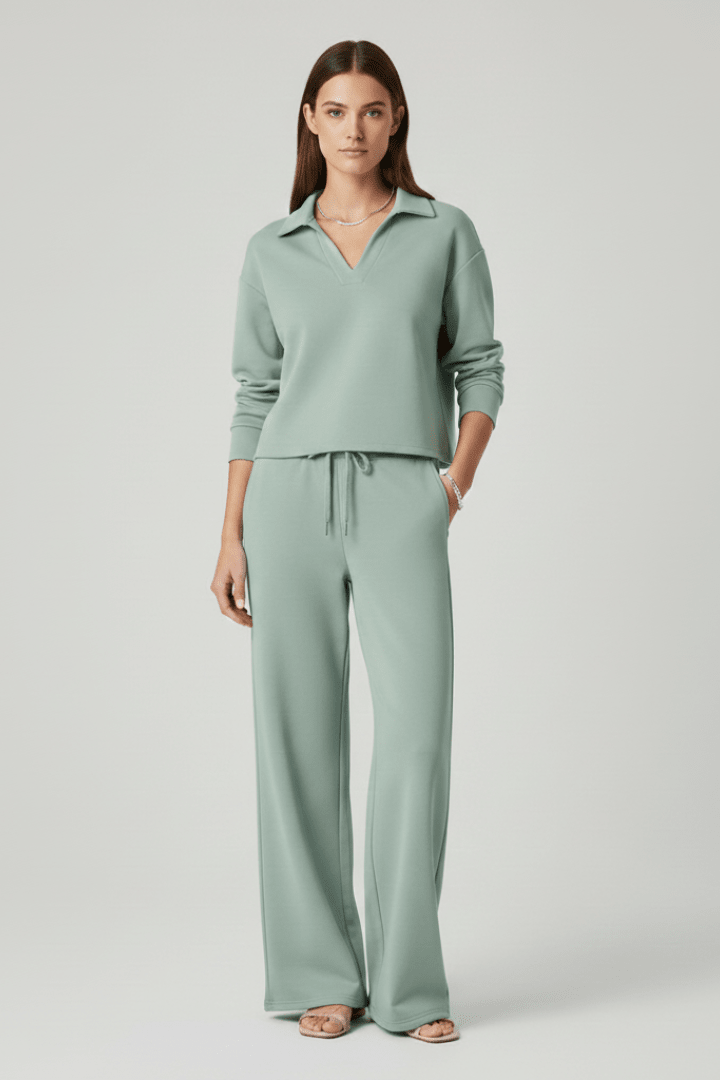 Miss | Co-ord Set Dames V-hals & Wijde Pijpen - Miss Madera MIS-6LV2ZU