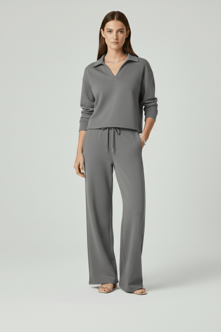 Miss | Co-ord Set Dames V-hals & Wijde Pijpen - Miss Madera MIS-FM8W9Y