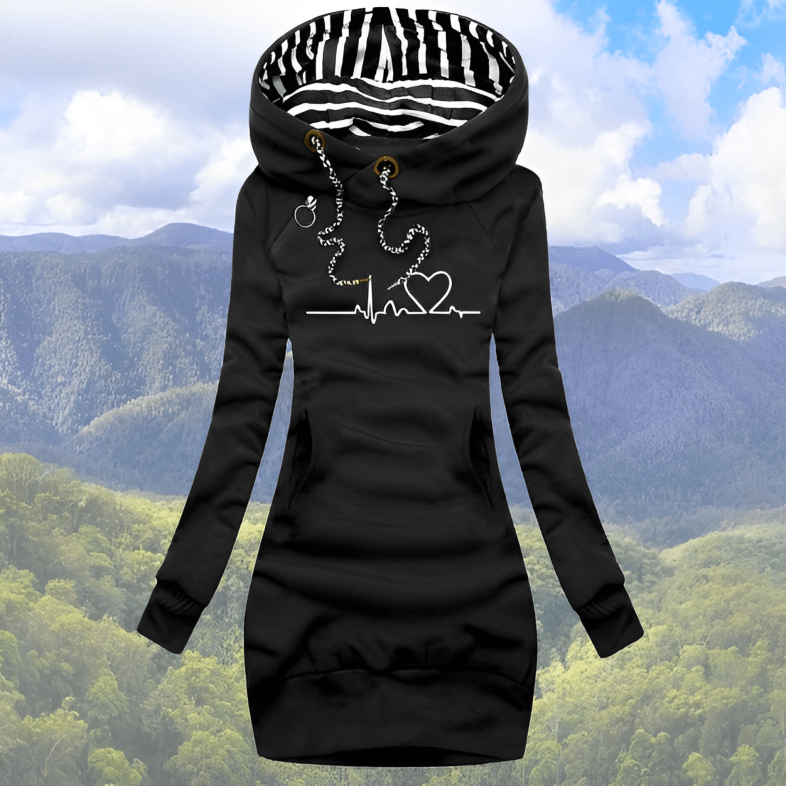 Miss | Hoodie Dames Oversized EKG-print Casual - Katoen - Miss Madera MIS-VP7SO9