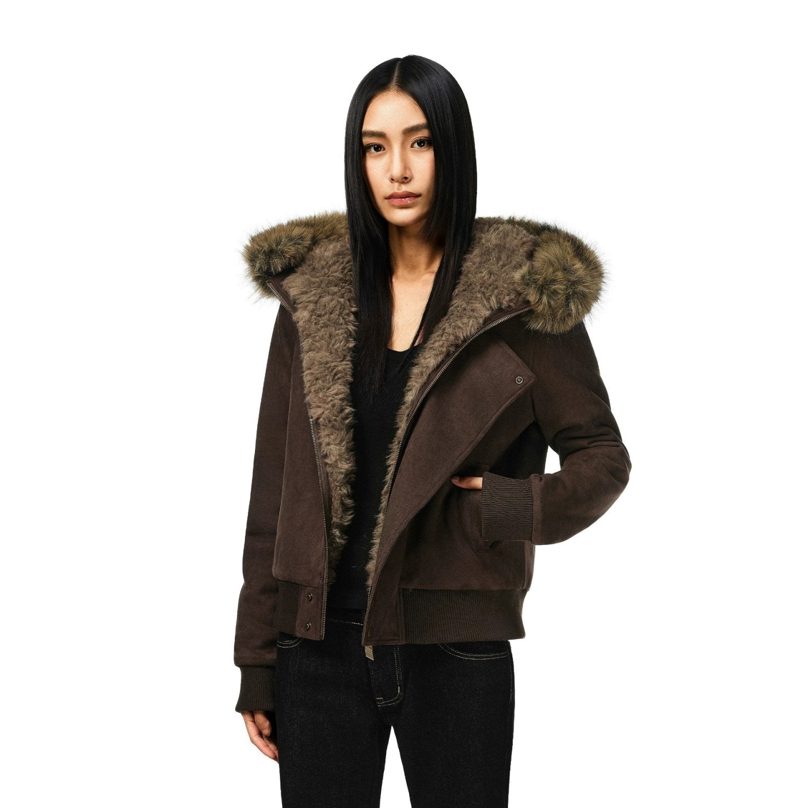Miss | Jas Dames Bomber Kort Capuchon Duimgat - Polyester - Miss Madera MIS-T681WC
