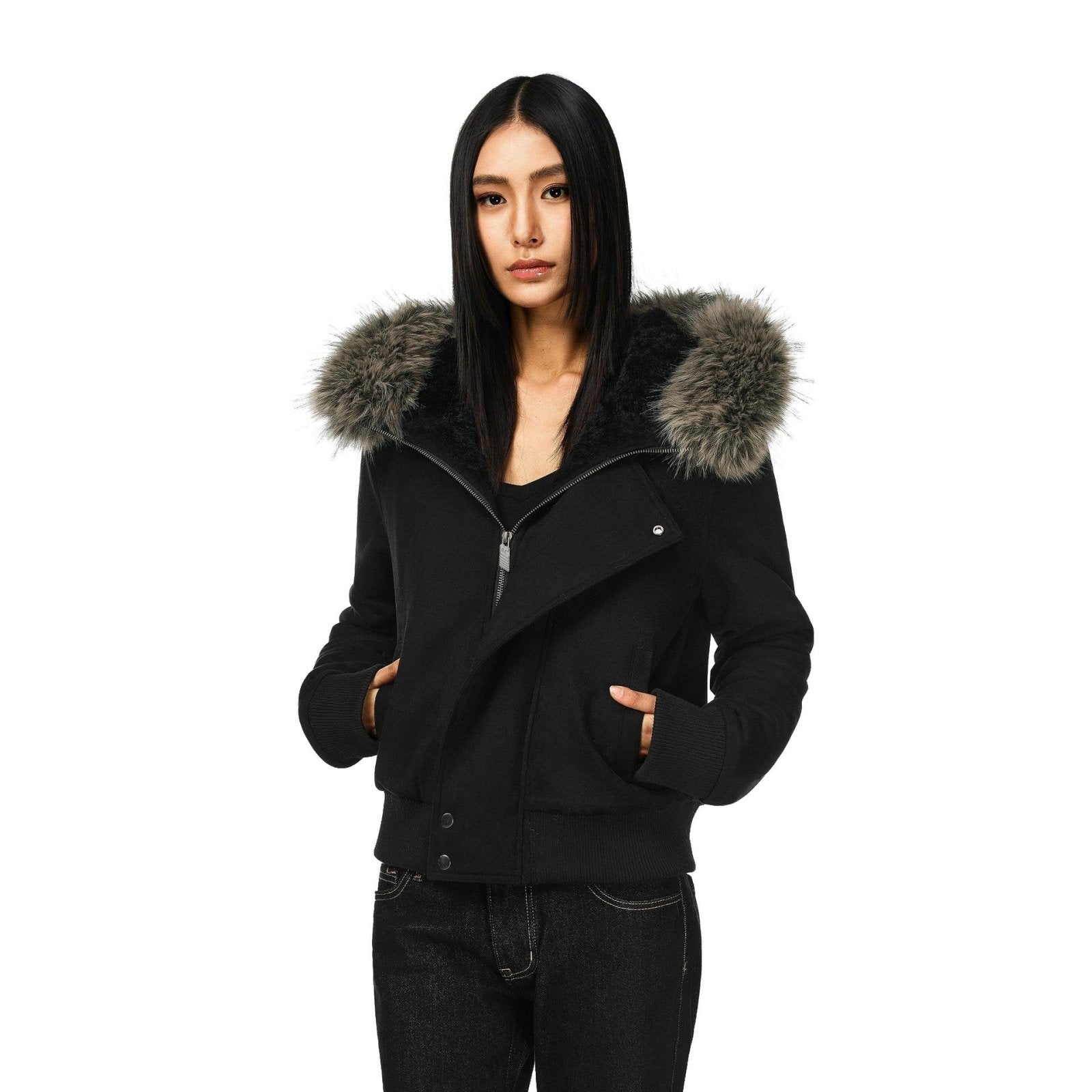 Miss | Jas Dames Bomber Kort Capuchon Duimgat - Polyester - Miss Madera MIS-T681WC