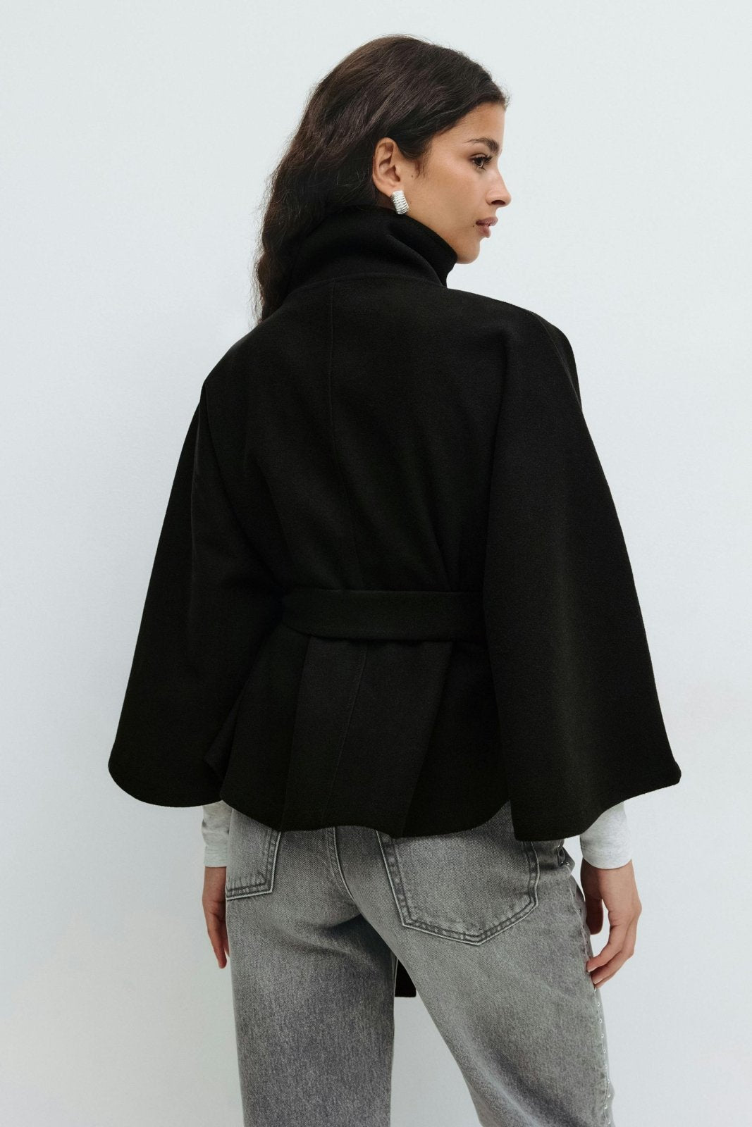 Miss | Jas Dames Cape-stijl Hoge Kraag Strikceintuur - Miss Madera MIS-VS4LK3