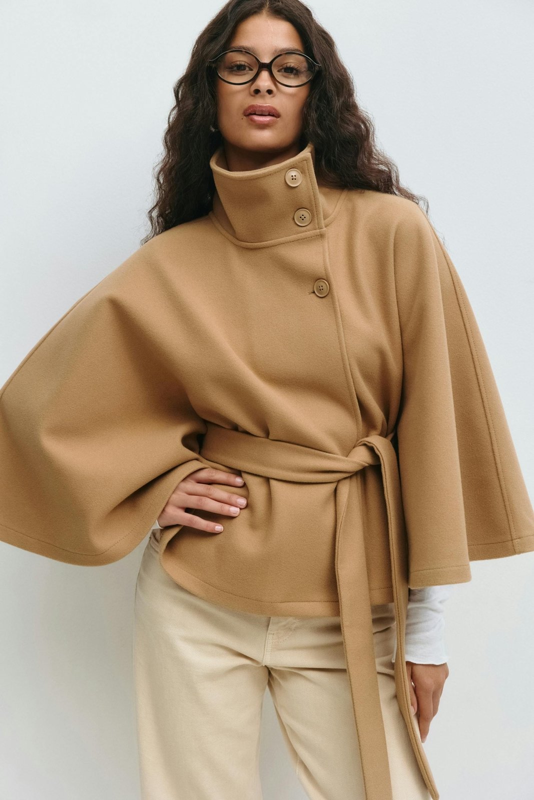 Miss | Jas Dames Cape-stijl Hoge Kraag Strikceintuur - Miss Madera MIS-5F6K9G