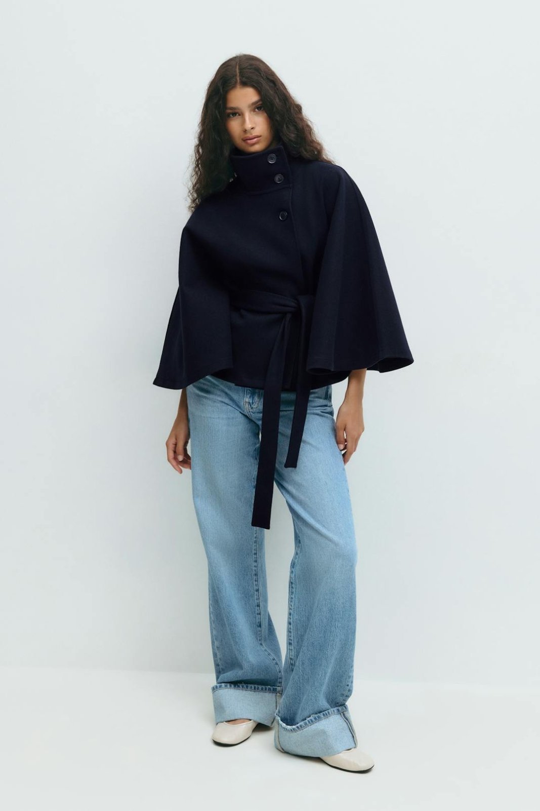 Miss | Jas Dames Cape-stijl Hoge Kraag Strikceintuur - Miss Madera MIS-ZCBWCO