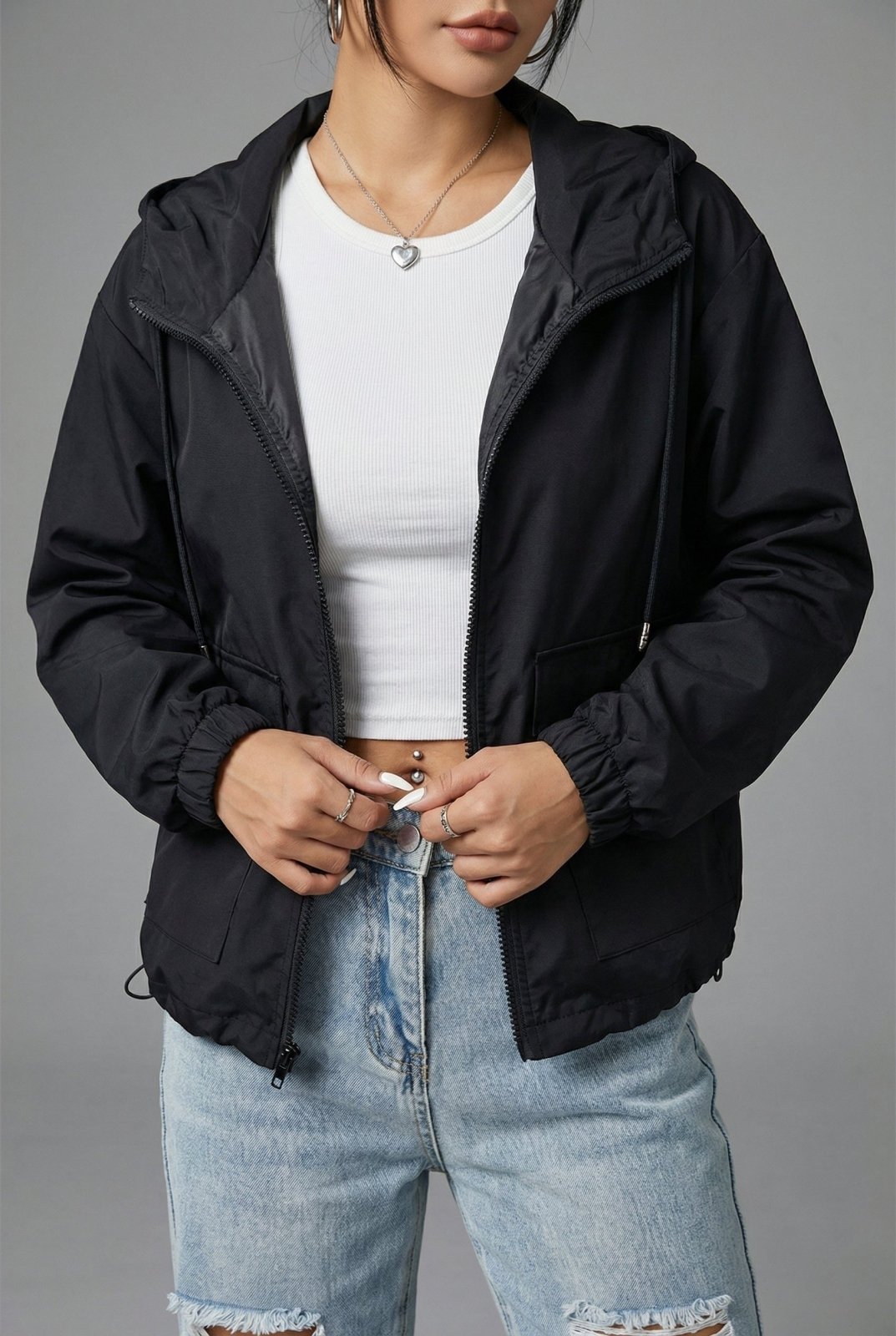 Miss | Jas Dames Cropped Capuchon Rits Casual - Miss Madera MIS-XB9XKS