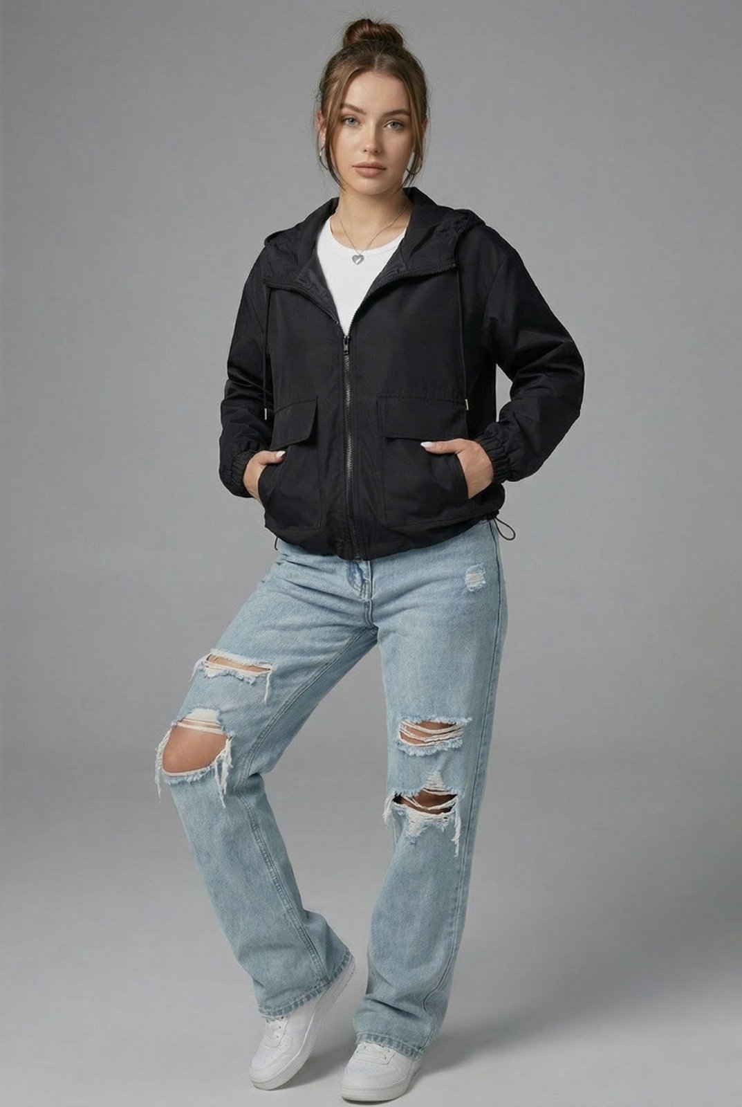 Miss | Jas Dames Cropped Capuchon Rits Casual - Miss Madera MIS-XB9XKS