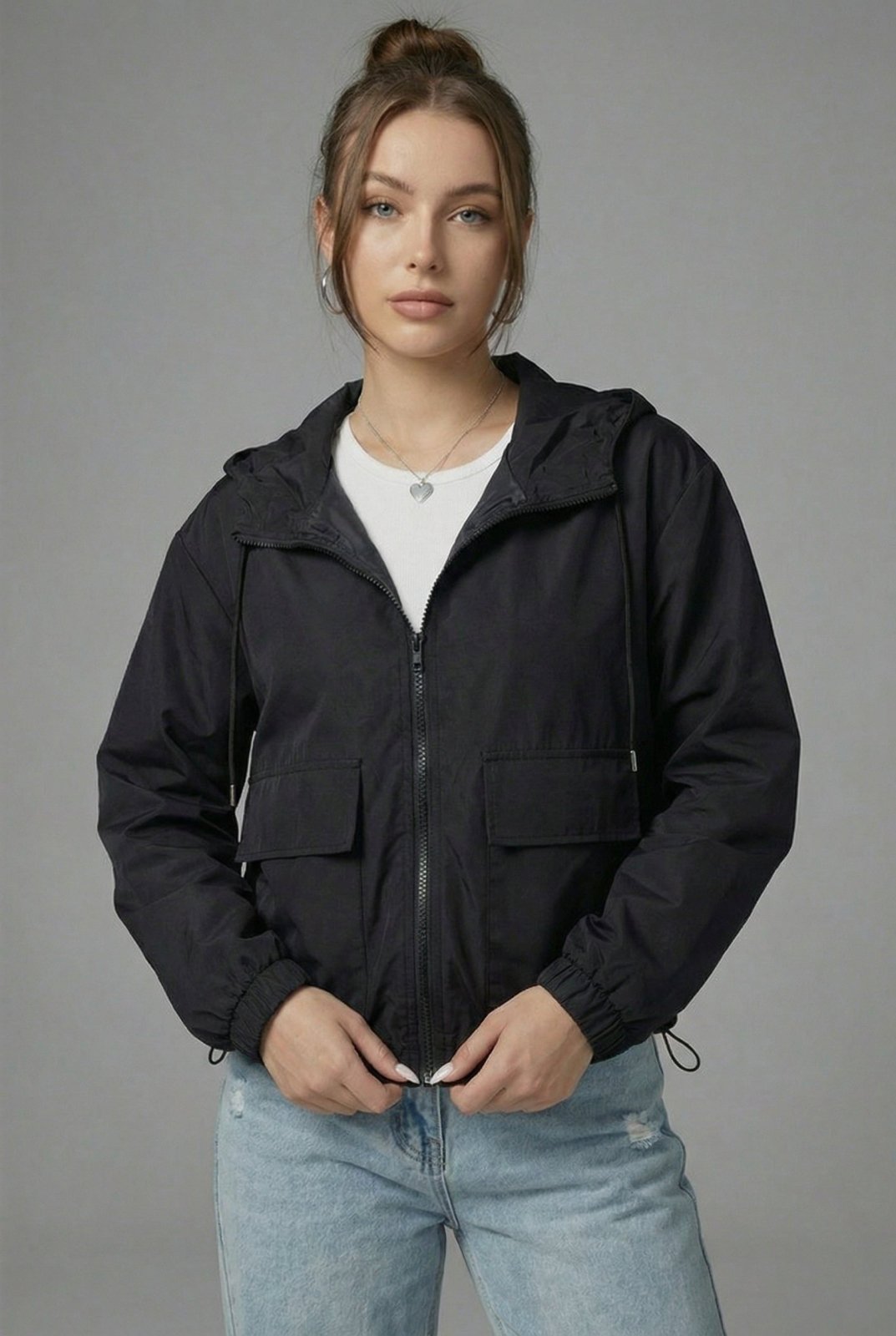 Miss | Jas Dames Cropped Capuchon Rits Casual - Miss Madera MIS-XB9XKS