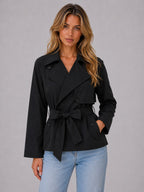 Miss | Jas Dames Cropped Dubbele Rij Knopen Strikceintuur - Polyester - Miss Madera MIS-9M7FDN