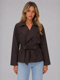 Miss | Jas Dames Cropped Dubbele Rij Knopen Strikceintuur - Polyester - Miss Madera MIS-XP9WSG
