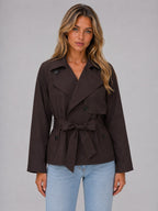 Miss | Jas Dames Cropped Dubbele Rij Knopen Strikceintuur - Polyester - Miss Madera MIS-XP9WSG