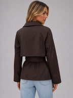 Miss | Jas Dames Cropped Dubbele Rij Knopen Strikceintuur - Polyester - Miss Madera MIS-XP9WSG