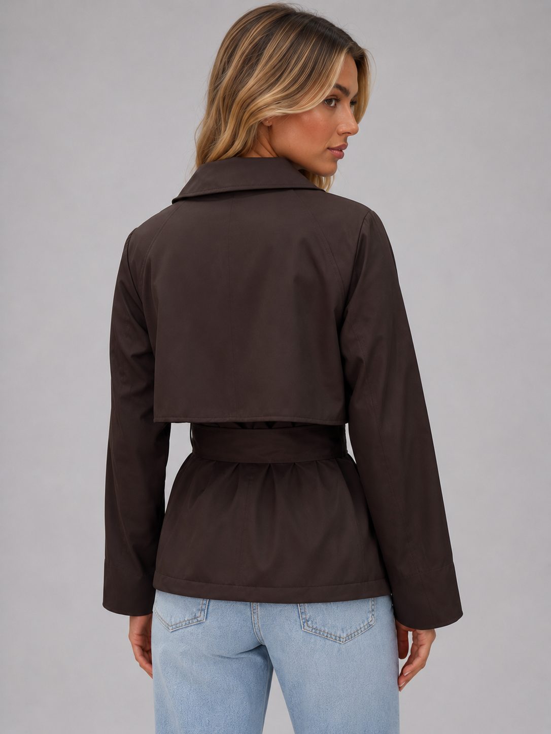 Miss | Jas Dames Cropped Dubbele Rij Knopen Strikceintuur - Polyester - Miss Madera MIS-XP9WSG