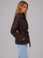 Miss | Jas Dames Cropped Dubbele Rij Knopen Strikceintuur - Polyester - Miss Madera MIS-XP9WSG