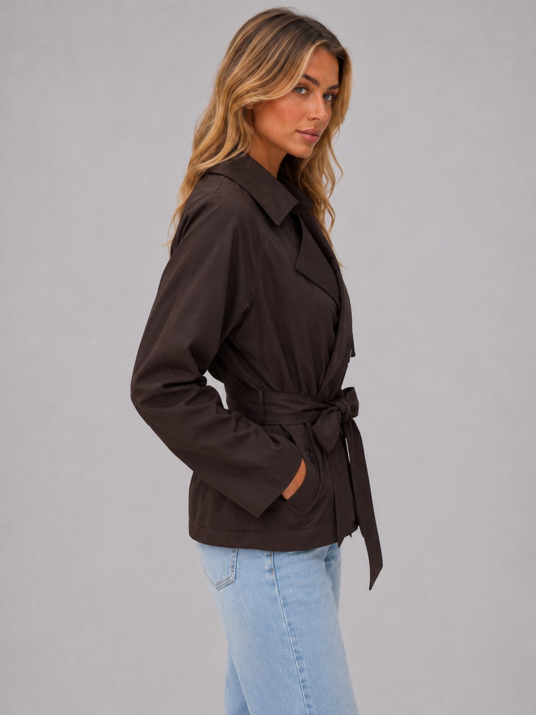 Miss | Jas Dames Cropped Dubbele Rij Knopen Strikceintuur - Polyester - Miss Madera MIS-XP9WSG