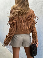 Miss | Jas Dames Cropped Franjes Relaxed Fit - Suède - Miss Madera MIS-GRPPRG