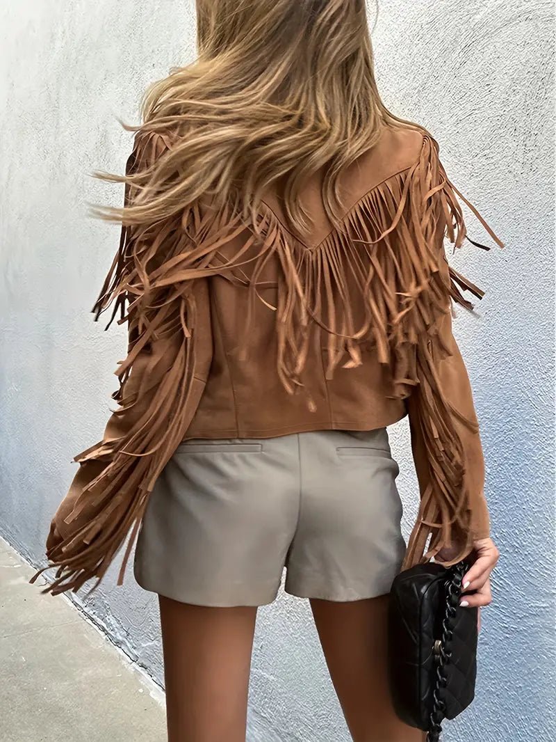 Miss | Jas Dames Cropped Franjes Relaxed Fit - Suède - Miss Madera MIS-GRPPRG