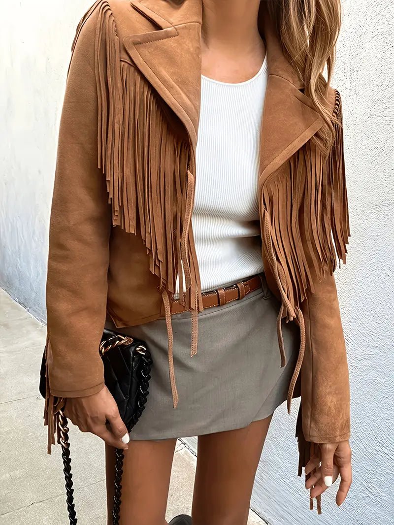 Miss | Jas Dames Cropped Franjes Relaxed Fit - Suède - Miss Madera MIS-GRPPRG