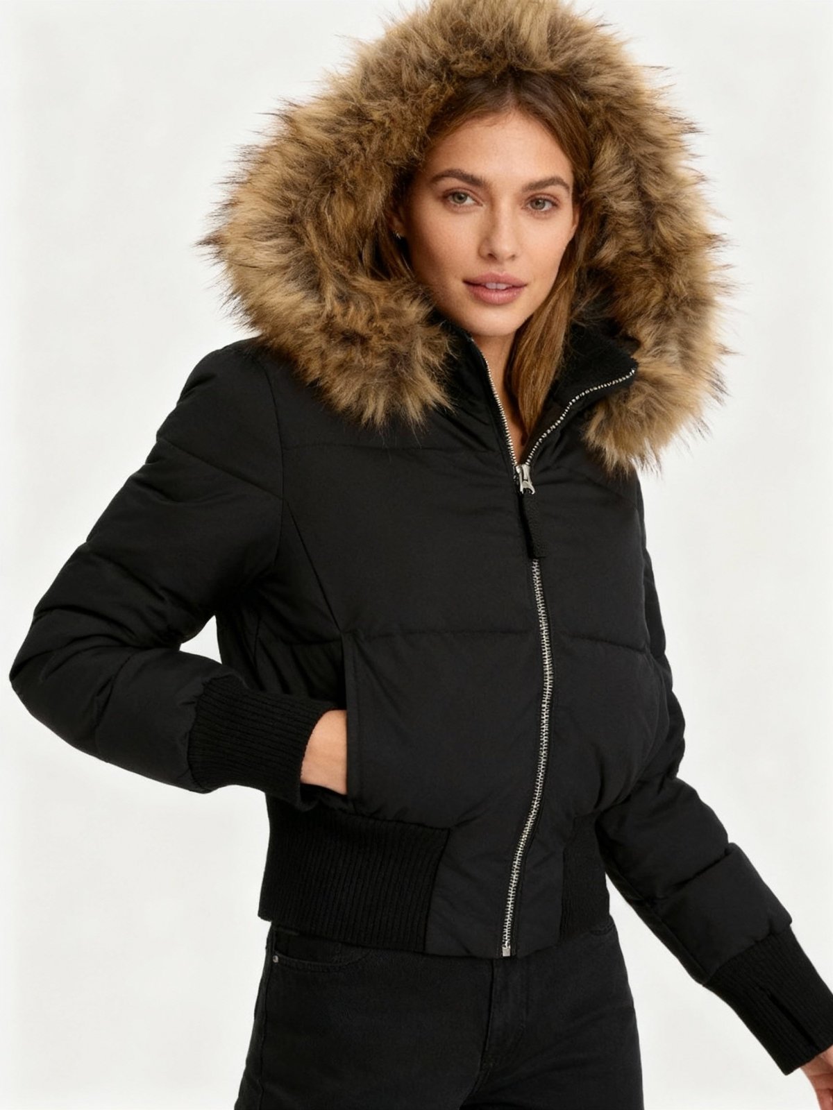 Miss | Jas Dames Gewatteerd Slim Fit Kunstbont Capuchon - Polyester - Miss Madera MIS-15S6G0
