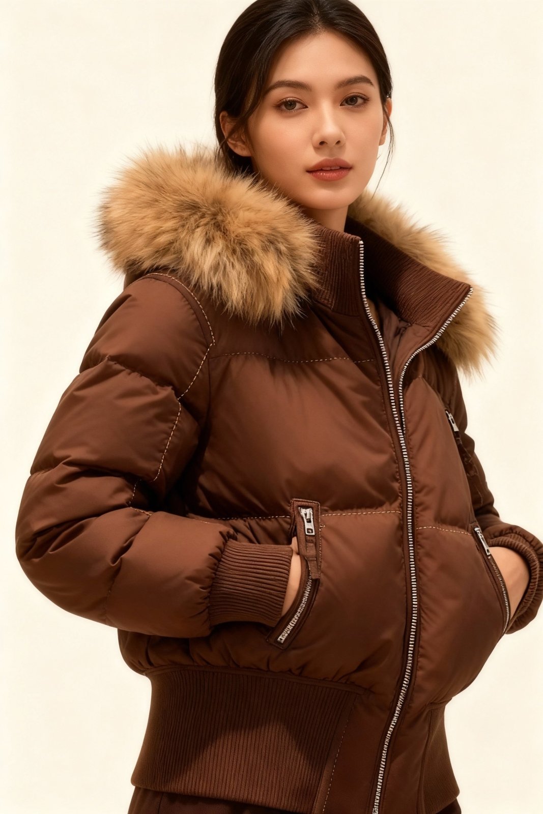 Miss | Jas Dames Gewatteerd Slim Fit Kunstbont Capuchon - Polyester - Miss Madera MIS-TV7ZA0