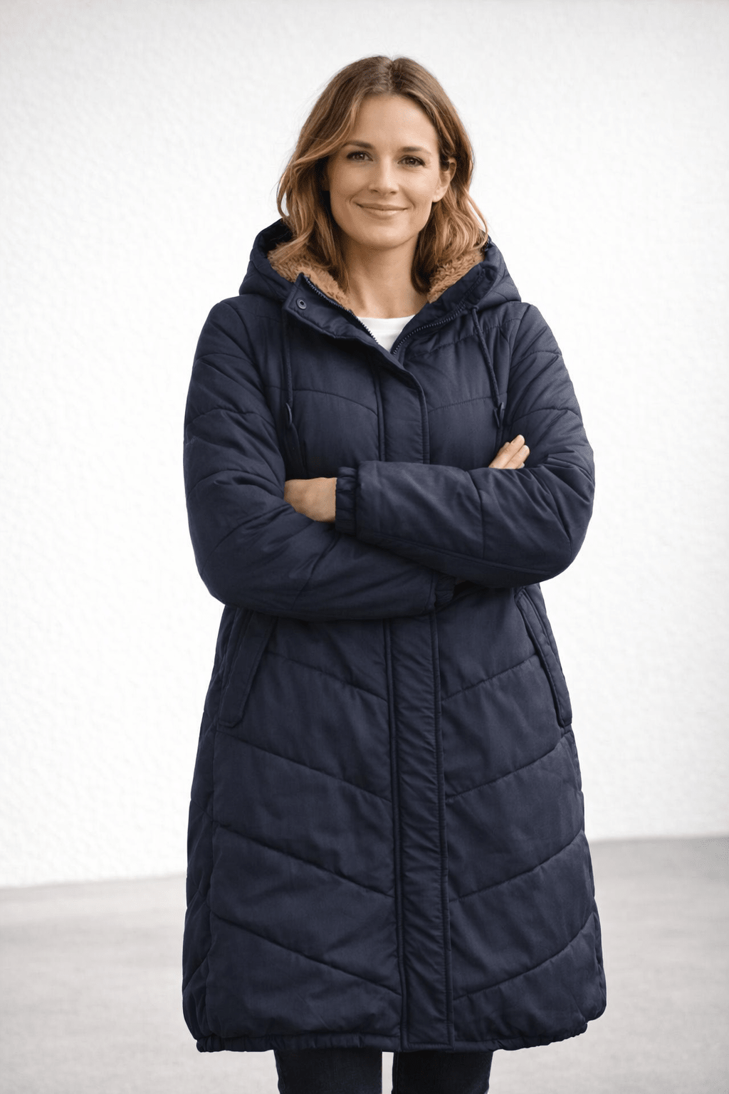 Miss | Jas Dames Lang Gewatteerd Capuchon Fleece Voering - Miss Madera MIS-S538XG