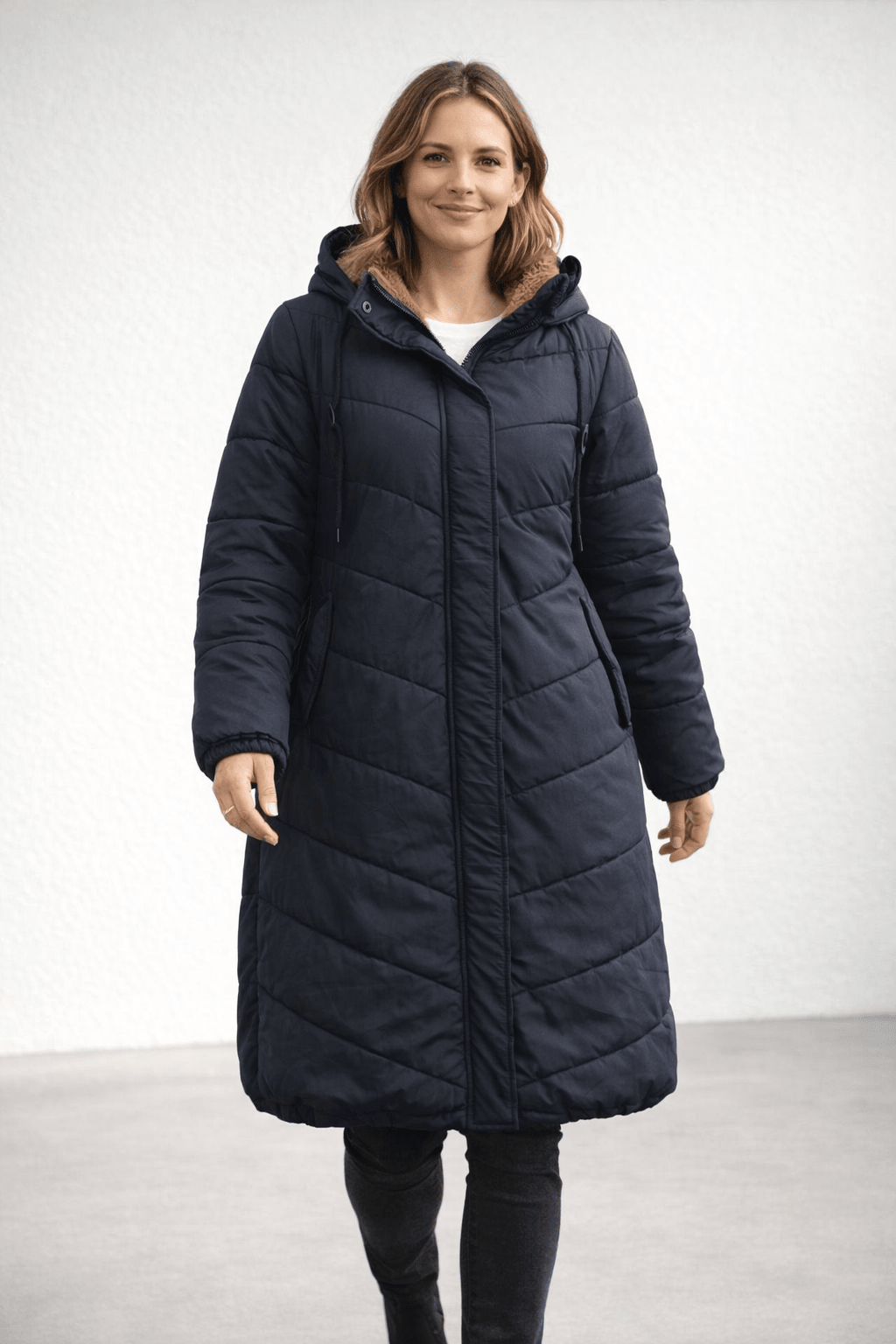 Miss | Jas Dames Lang Gewatteerd Capuchon Fleece Voering - Miss Madera MIS-S538XG