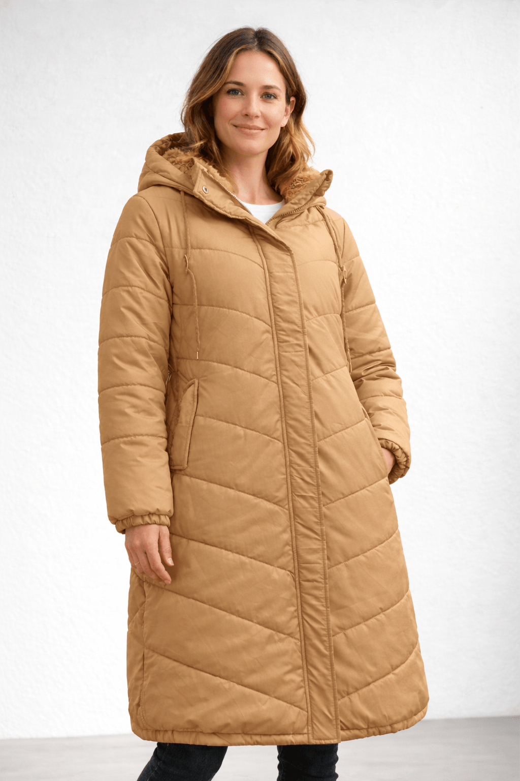 Miss | Jas Dames Lang Gewatteerd Capuchon Fleece Voering - Miss Madera MIS-FUJ39S