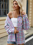 Miss | Jas Dames Overshirt Geruit Losse Pasvorm Knoopsluiting - Miss Madera MIS-D5J9MM