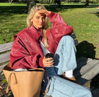 Miss | Jas Dames Oversized Relaxed Rood - Leer - Miss Madera MIS-2F16D0