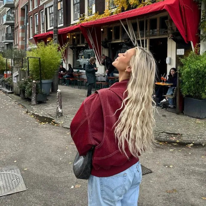 Miss | Jas Dames Oversized Relaxed Rood - Leer - Miss Madera MIS-2F16D0