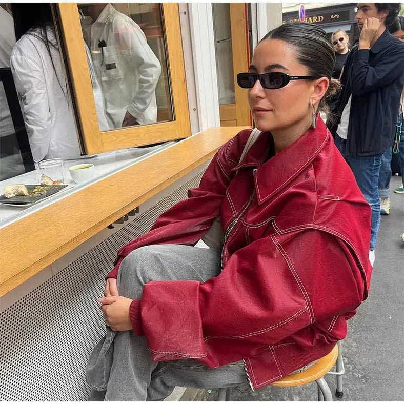 Miss | Jas Dames Oversized Relaxed Rood - Leer - Miss Madera MIS-2F16D0