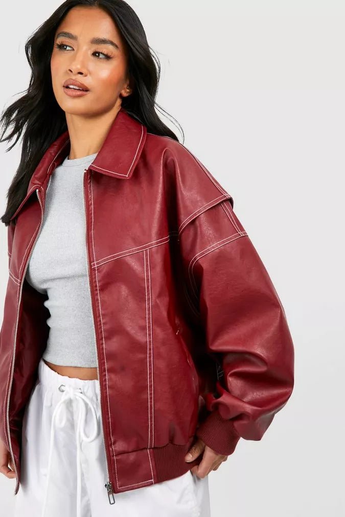 Miss | Jas Dames Oversized Relaxed Rood - Leer - Miss Madera MIS-2F16D0