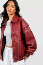 Miss | Jas Dames Oversized Relaxed Rood - Leer - Miss Madera MIS-2F16D0